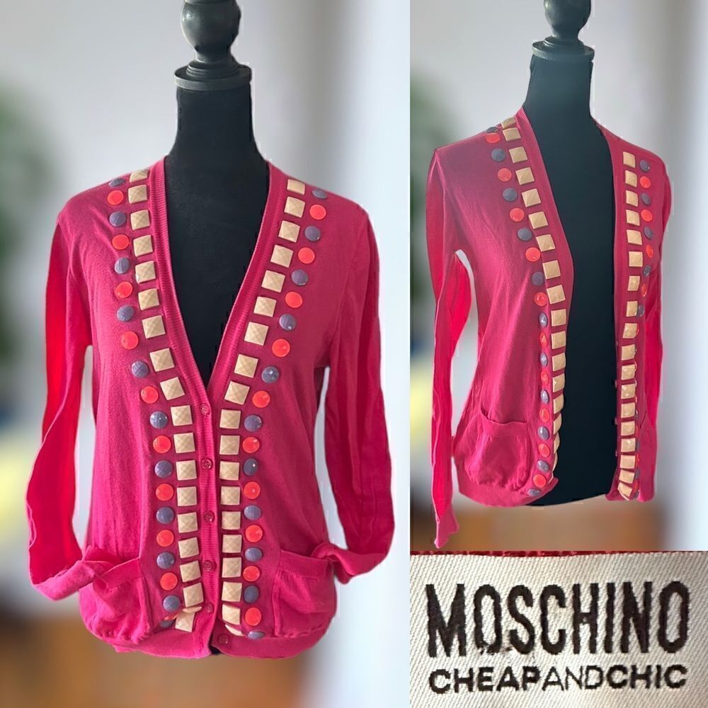 Moschino Cheap and Chic Y2K Pink Embellished Cardigan size 8